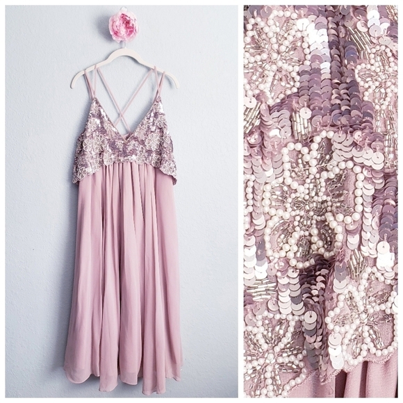ASOS Maternity Dusty Rose Sequin Tulle Dress - Picture 1 of 10